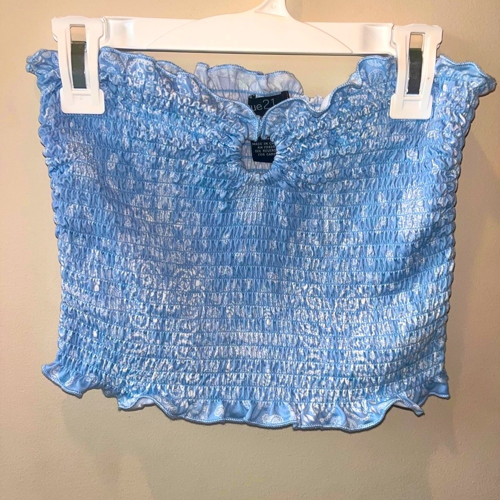 🩵Blue Ribbed Tube Top Rue 21.